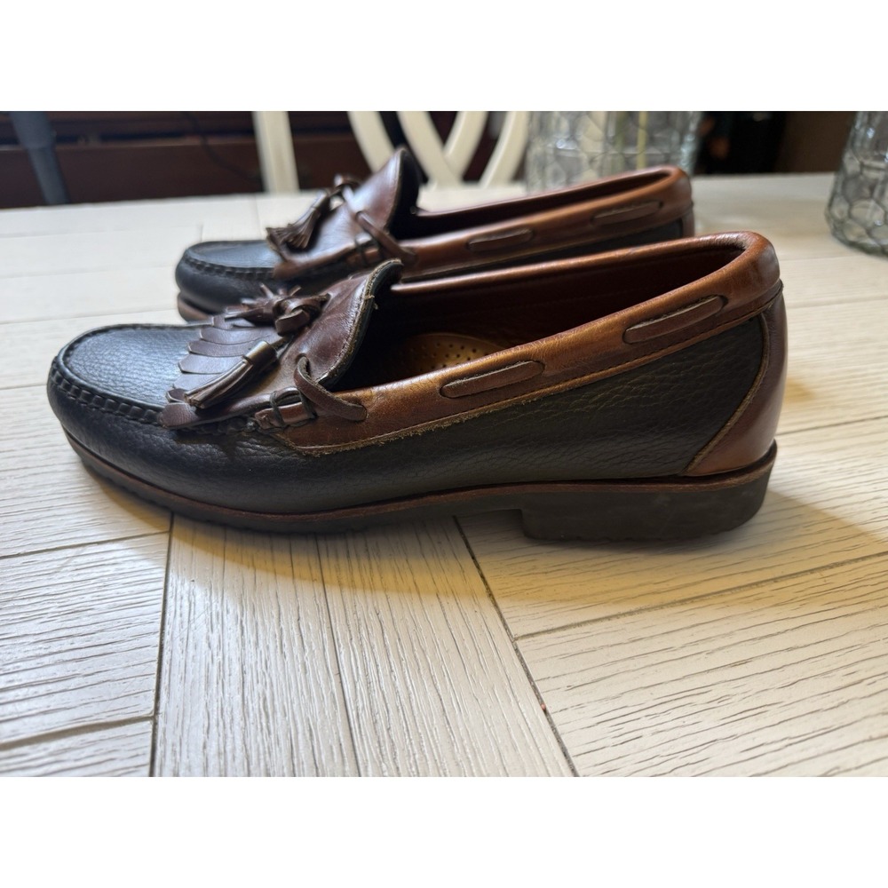 Allen Edmonds Nashua Black/Brown Leather Men US 9 D Shawl & Tassel Loafer Shoes